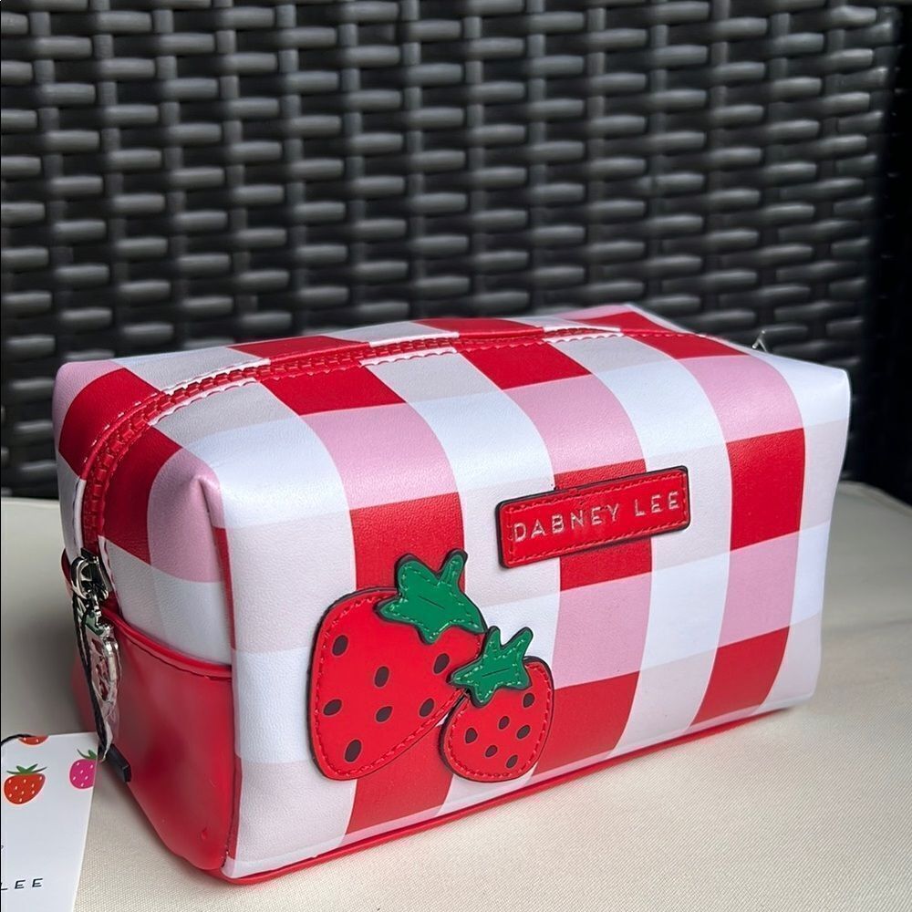 Dabney Lee  Strawberry Red and White Checkered Cosmetic Bag